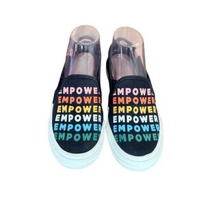Keds Women Empower Slip On Sneakers‎ Black Rainbow Text Print Size 7.5 statement